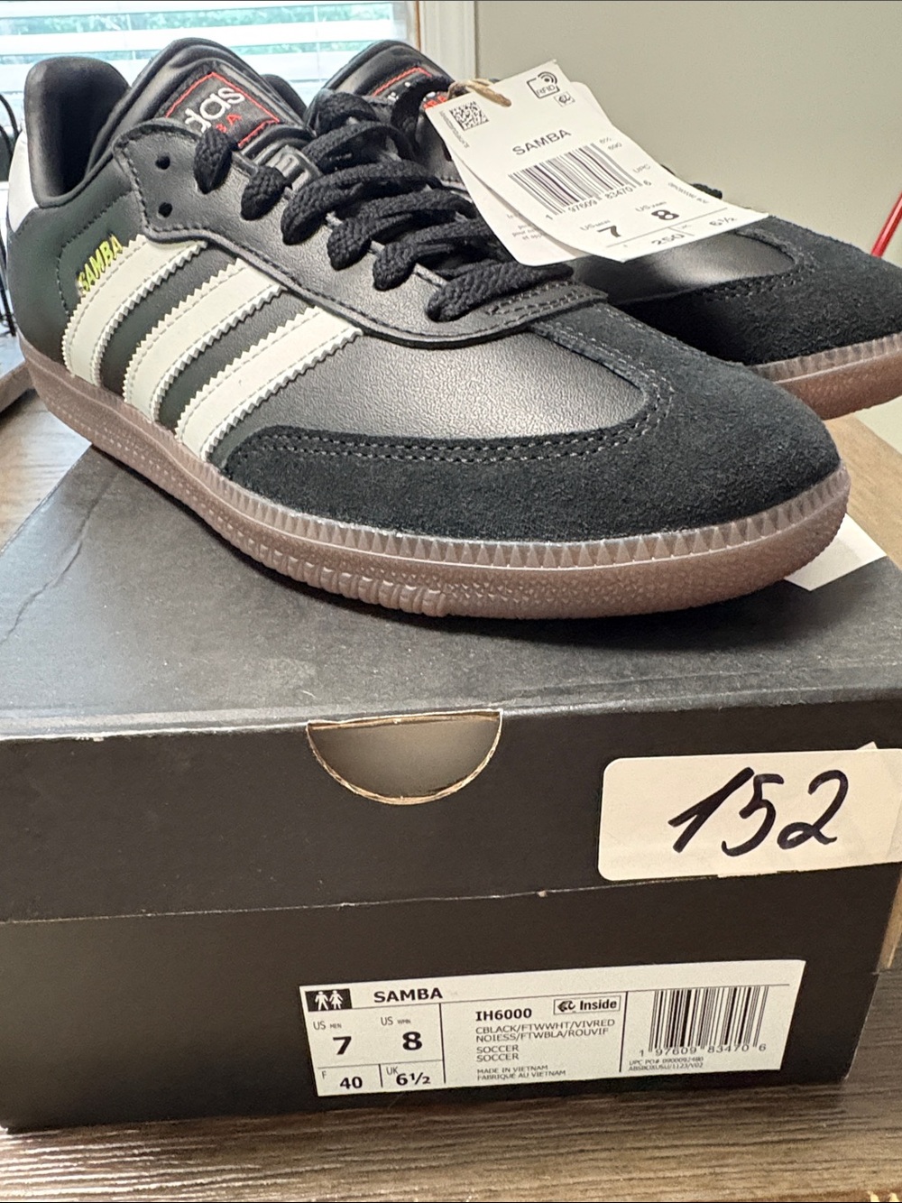 adidas Samba Black with White Stripes Men’s Sneakers - Picture 2 of 3